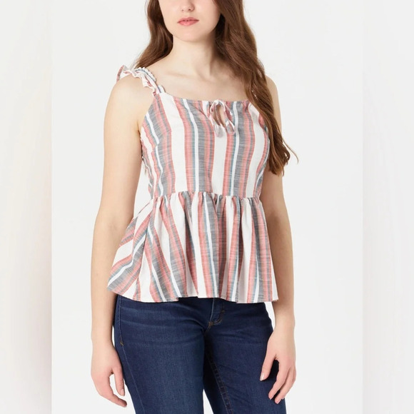 Wrangler Women's 100% Cotton Retro Punchy Peplum Tank Top Size M - Stripes - NWT - Picture 1 of 13